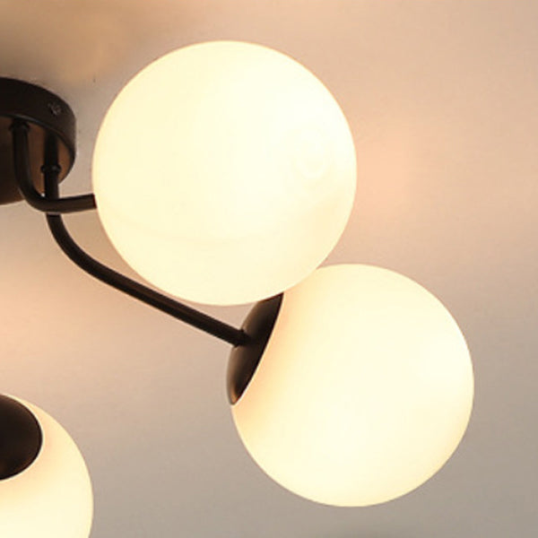 Modern Minimalist Curved Pole Globe Iron Glass Semi-Flush Mount Ceiling Light 3/5 Light for Living Room