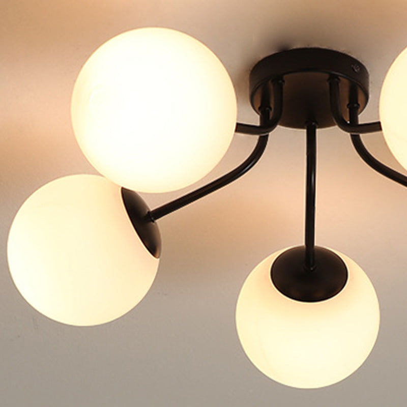 Modern Minimalist Curved Pole Globe Iron Glass Semi-Flush Mount Ceiling Light 3/5 Light for Living Room