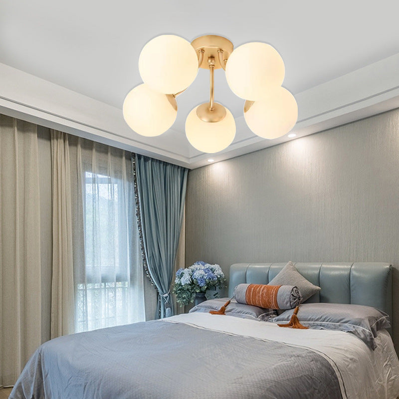 Modern Minimalist Curved Pole Globe Iron Glass Semi-Flush Mount Ceiling Light 3/5 Light for Living Room