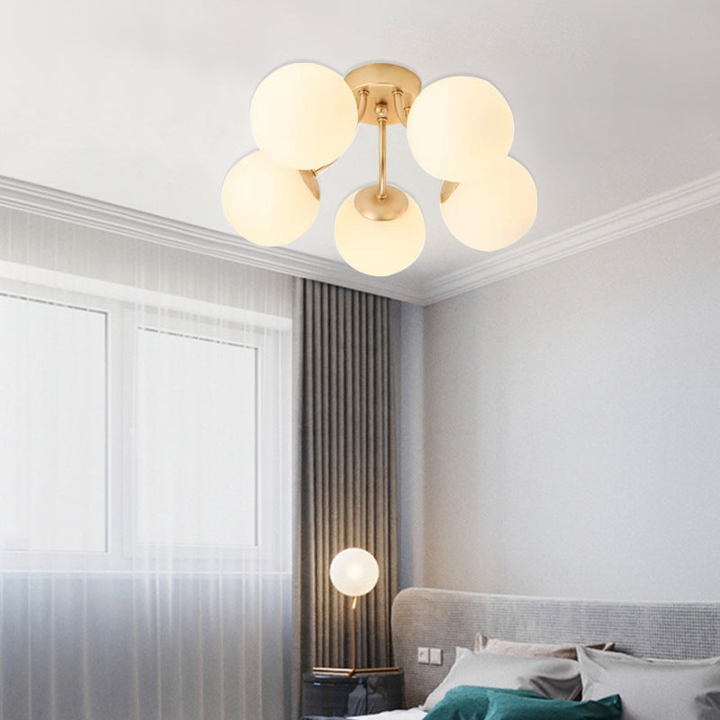 Modern Minimalist Curved Pole Globe Iron Glass Semi-Flush Mount Ceiling Light 3/5 Light for Living Room