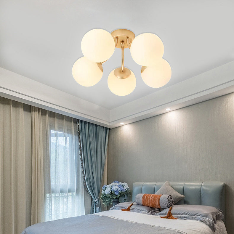 Modern Minimalist Curved Pole Globe Iron Glass Semi-Flush Mount Ceiling Light 3/5 Light for Living Room
