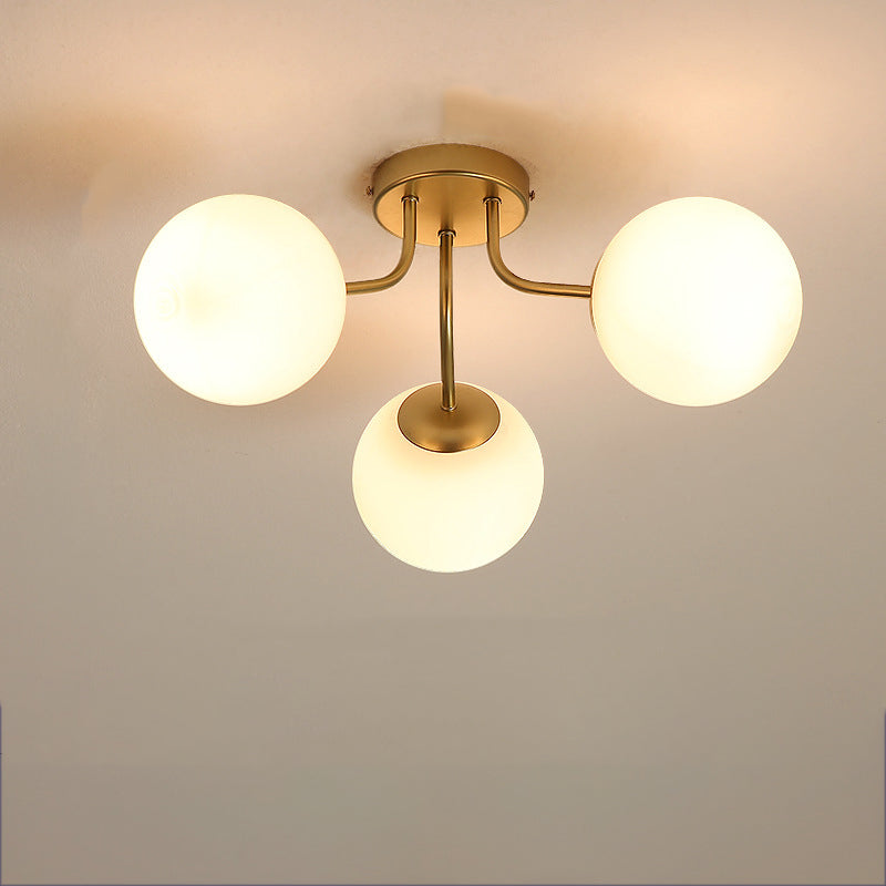 Modern Minimalist Curved Pole Globe Iron Glass Semi-Flush Mount Ceiling Light 3/5 Light for Living Room