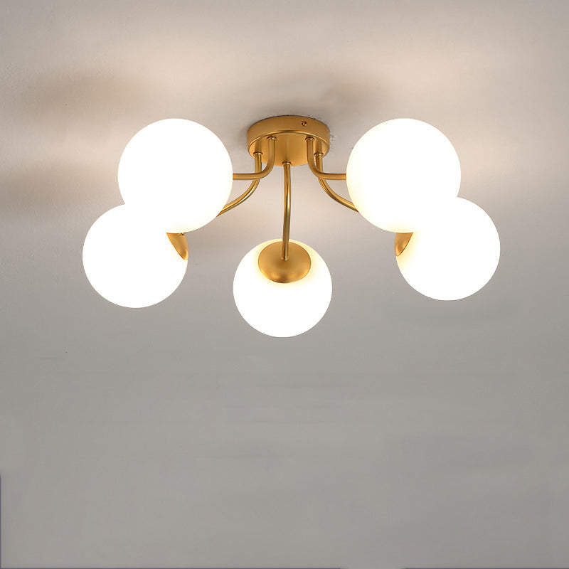 Modern Minimalist Curved Pole Globe Iron Glass Semi-Flush Mount Ceiling Light 3/5 Light for Living Room