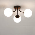 Modern Minimalist Curved Pole Globe Iron Glass Semi-Flush Mount Ceiling Light 3/5 Light for Living Room