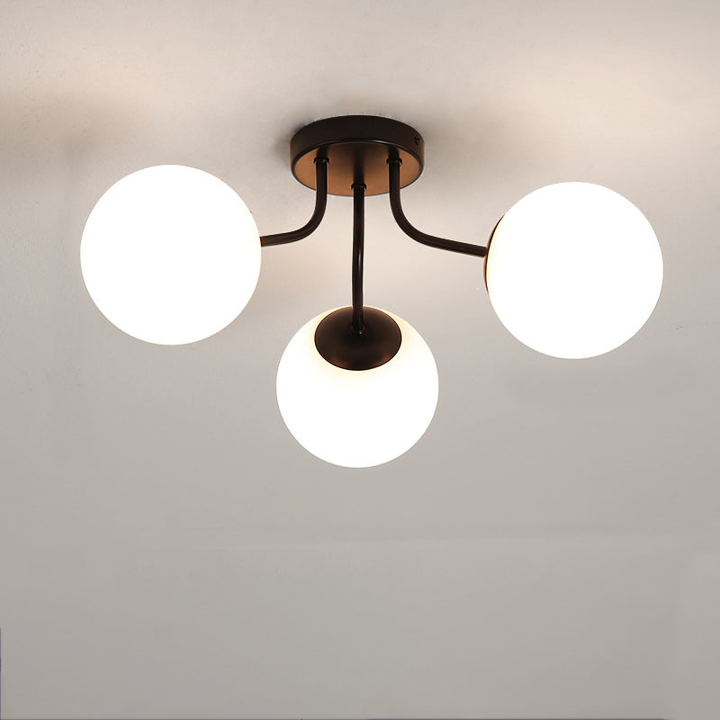 Modern Minimalist Curved Pole Globe Iron Glass Semi-Flush Mount Ceiling Light 3/5 Light for Living Room