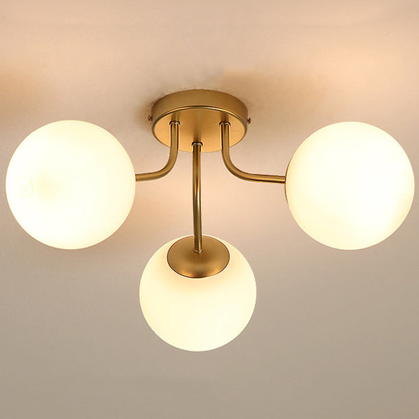 Modern Minimalist Curved Pole Globe Iron Glass Semi-Flush Mount Ceiling Light 3/5 Light for Living Room