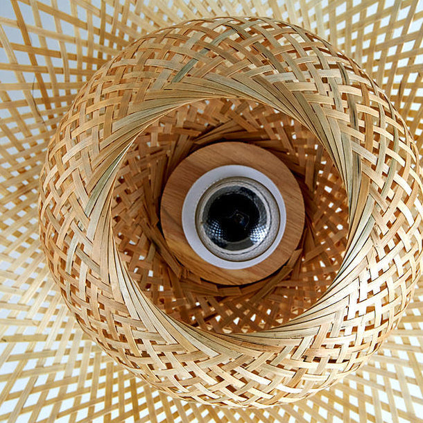 Traditional Chinese Bamboo Round Straw Hat Semi-Flush Mount Light for Living Room