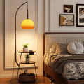 Contemporary Fishing Rod Floor Lamp - Retro Wooden Coffee Table Design, Iron Frame & Glass Shade for Living Room Lighting