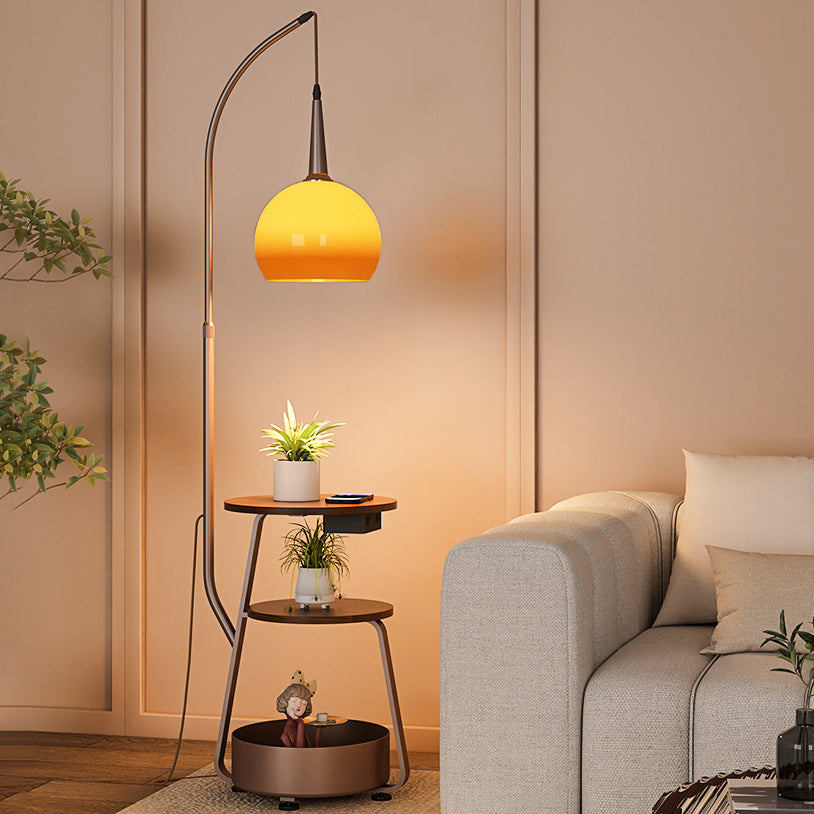Contemporary Fishing Rod Floor Lamp - Retro Wooden Coffee Table Design, Iron Frame & Glass Shade for Living Room Lighting