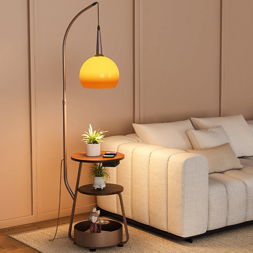 Contemporary Fishing Rod Floor Lamp - Retro Wooden Coffee Table Design, Iron Frame & Glass Shade for Living Room Lighting