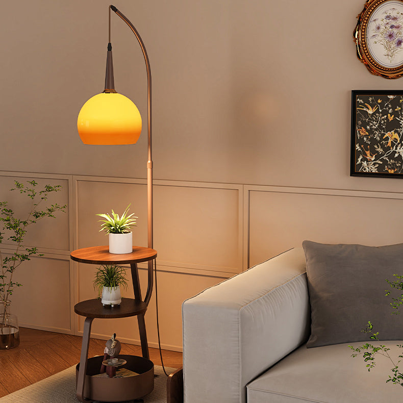 Contemporary Fishing Rod Floor Lamp - Retro Wooden Coffee Table Design, Iron Frame & Glass Shade for Living Room Lighting