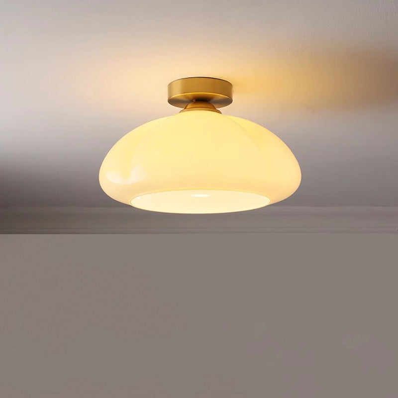 Contemporary Nordic Pumpkin Shape Iron Glass Semi-Flush Mount Light for Living Room