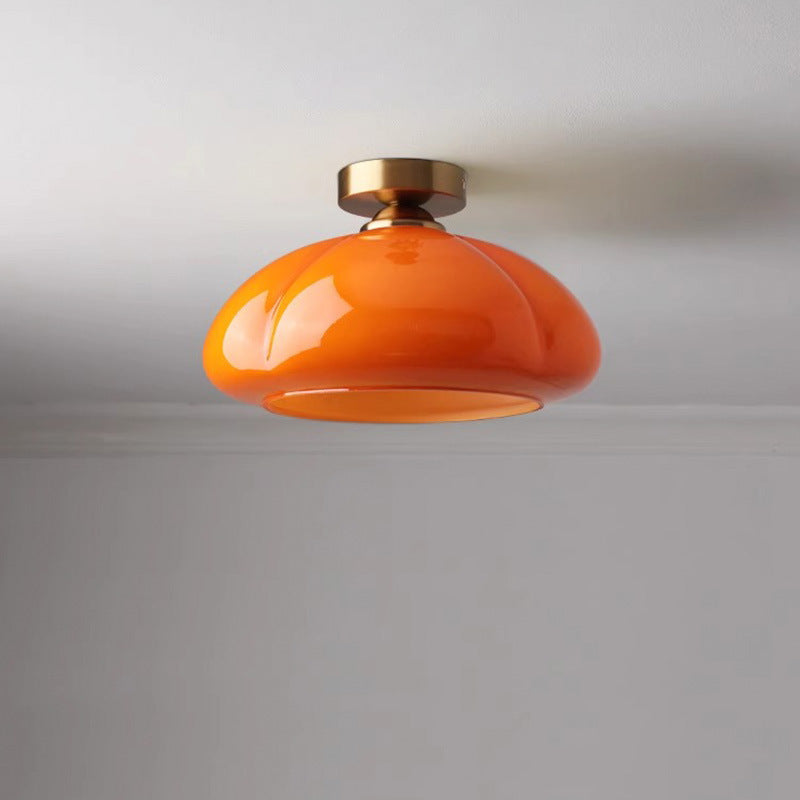 Contemporary Nordic Pumpkin Shape Iron Glass Semi-Flush Mount Light for Living Room