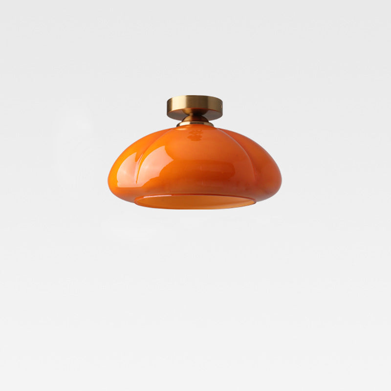 Contemporary Nordic Pumpkin Shape Iron Glass Semi-Flush Mount Light for Living Room