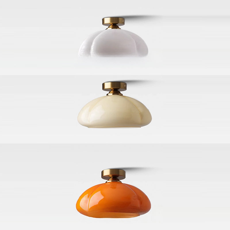 Contemporary Nordic Pumpkin Shape Iron Glass Semi-Flush Mount Light for Living Room