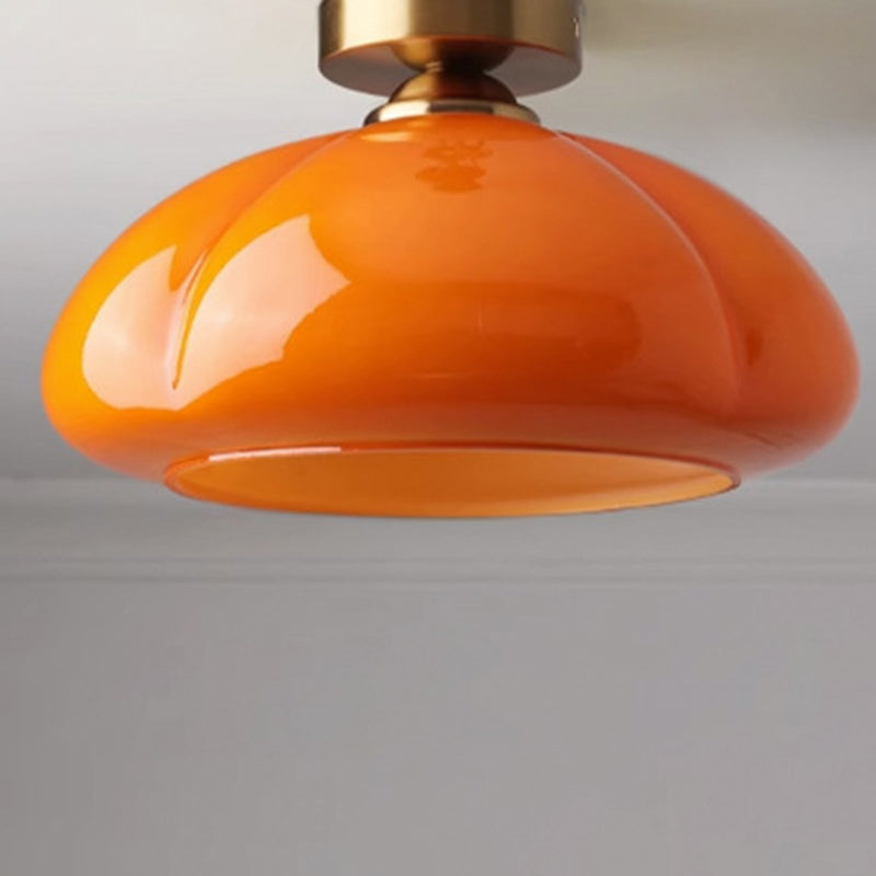 Contemporary Nordic Pumpkin Shape Iron Glass Semi-Flush Mount Light for Living Room