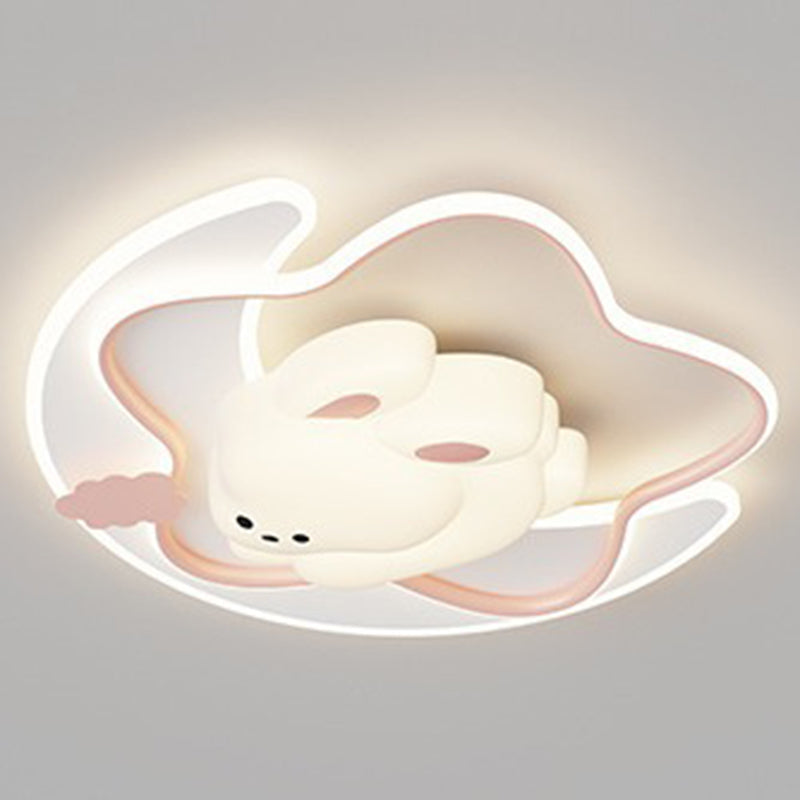 Contemporary Kids Ceiling Light Star Moon Rabbit Bear LED Flush Mount for Bedroom Nursery Playroom Metal Plastic Fixture Modern Childrens Room Lighting Decor