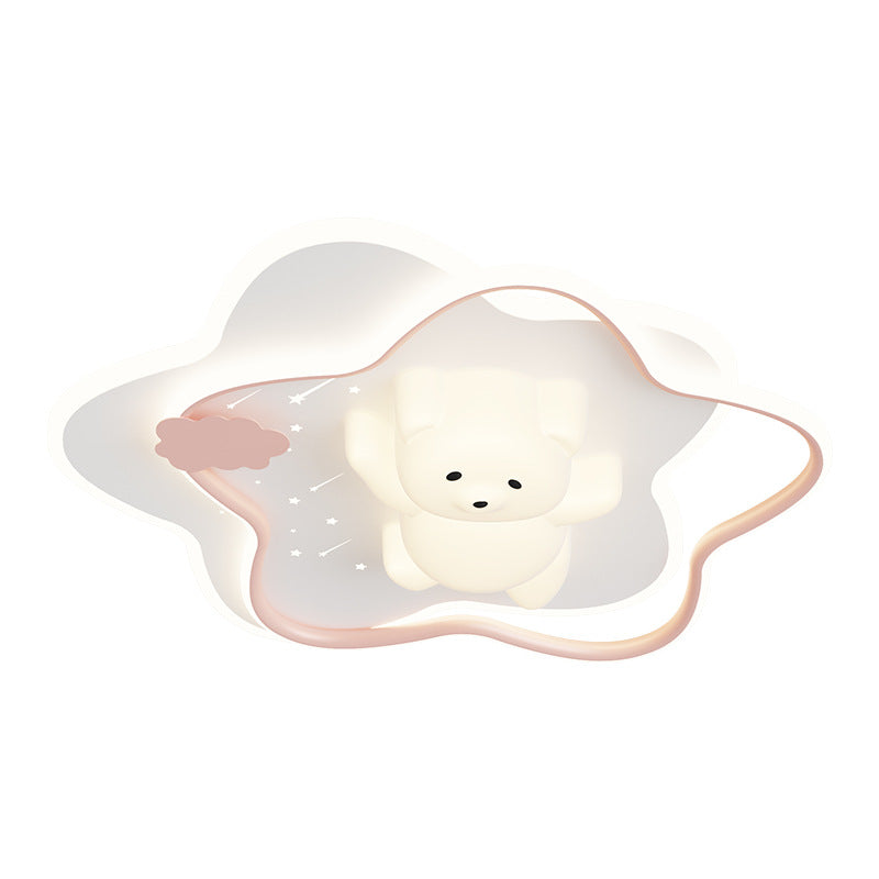 Contemporary Kids Ceiling Light Star Moon Rabbit Bear LED Flush Mount for Bedroom Nursery Playroom Metal Plastic Fixture Modern Childrens Room Lighting Decor