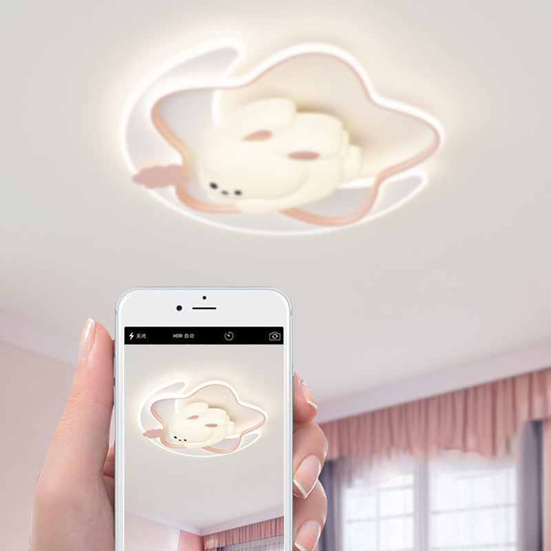 Contemporary Kids Ceiling Light Star Moon Rabbit Bear LED Flush Mount for Bedroom Nursery Playroom Metal Plastic Fixture Modern Childrens Room Lighting Decor