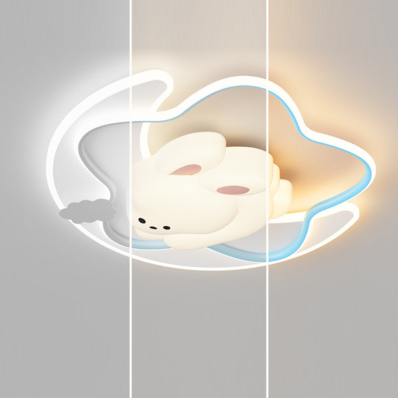 Contemporary Kids Ceiling Light Star Moon Rabbit Bear LED Flush Mount for Bedroom Nursery Playroom Metal Plastic Fixture Modern Childrens Room Lighting Decor