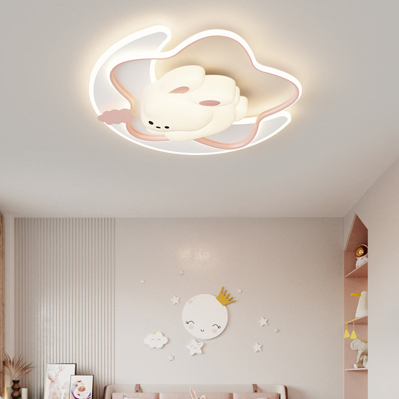 Contemporary Kids Ceiling Light Star Moon Rabbit Bear LED Flush Mount for Bedroom Nursery Playroom Metal Plastic Fixture Modern Childrens Room Lighting Decor