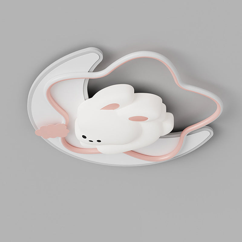 Contemporary Kids Ceiling Light Star Moon Rabbit Bear LED Flush Mount for Bedroom Nursery Playroom Metal Plastic Fixture Modern Childrens Room Lighting Decor