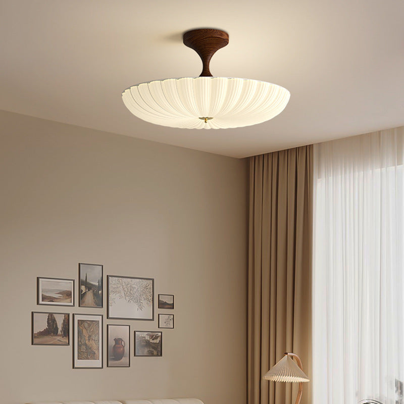Contemporary Nordic Round Striped Acrylic Shade LED Semi-Flush Mount Ceiling Light for Bedroom