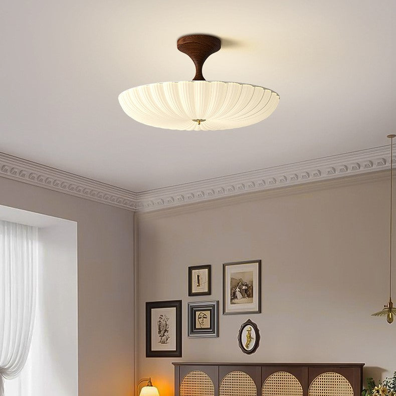Contemporary Nordic Round Striped Acrylic Shade LED Semi-Flush Mount Ceiling Light for Bedroom