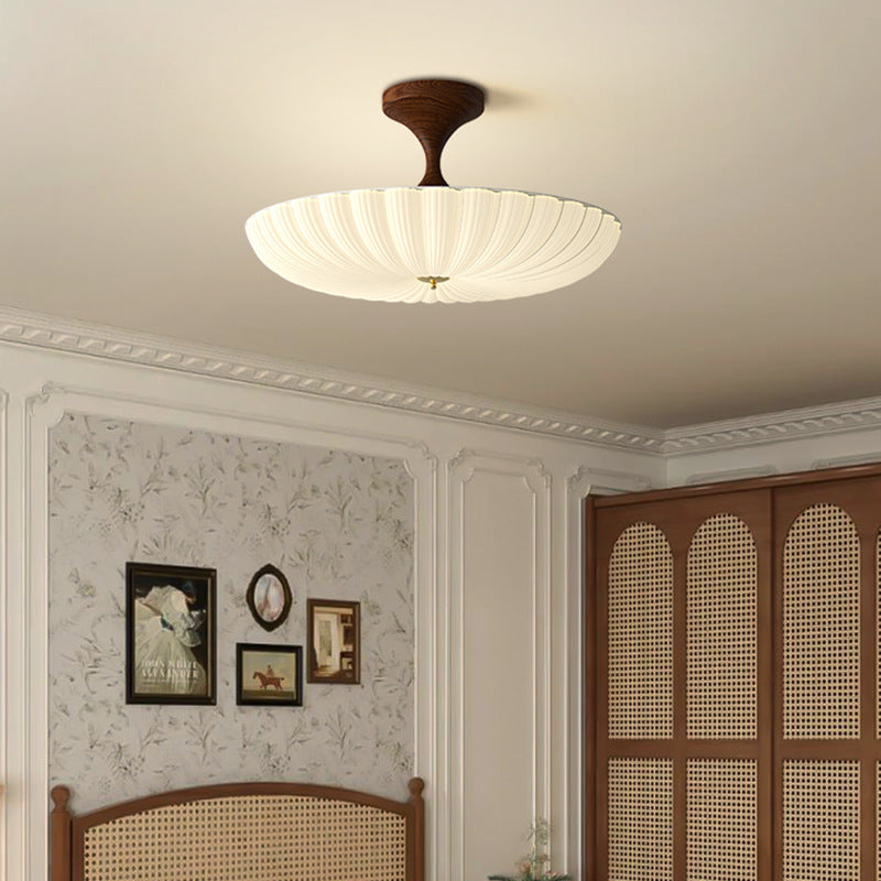 Contemporary Nordic Round Striped Acrylic Shade LED Semi-Flush Mount Ceiling Light for Bedroom