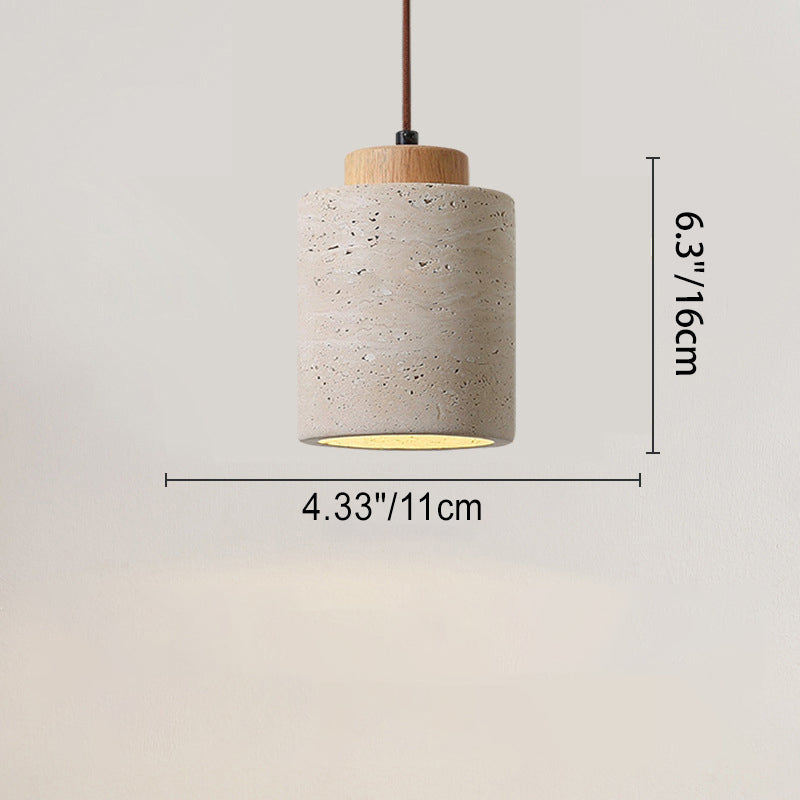 Vintage Cylinder Wood Travertine Pendant Light for Bedroom 1-Light Fixture