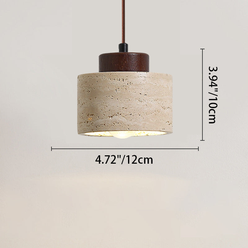 Vintage Cylinder Wood Travertine Pendant Light for Bedroom 1-Light Fixture