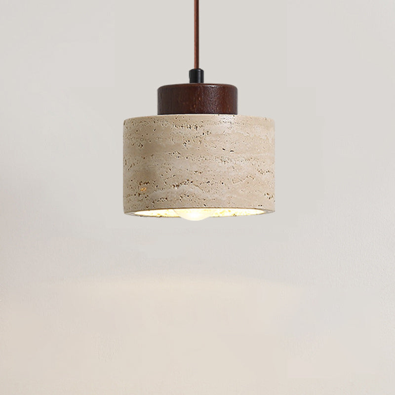 Vintage Cylinder Wood Travertine Pendant Light for Bedroom 1-Light Fixture