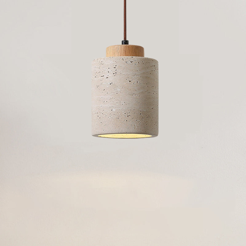 Vintage Cylinder Wood Travertine Pendant Light for Bedroom 1-Light Fixture