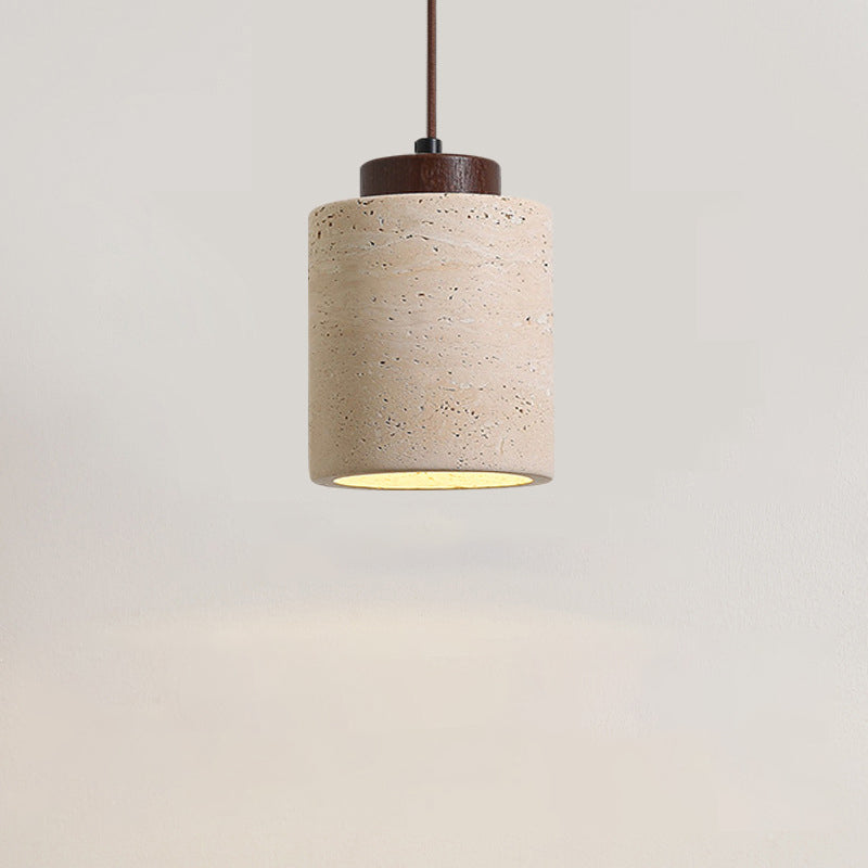 Vintage Cylinder Wood Travertine Pendant Light for Bedroom 1-Light Fixture