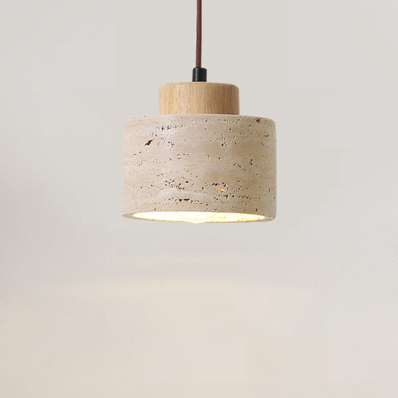 Vintage Cylinder Wood Travertine Pendant Light for Bedroom 1-Light Fixture