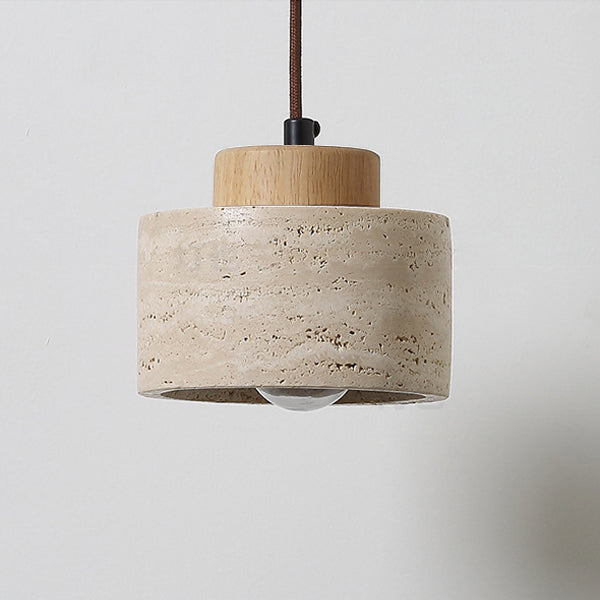 Vintage Cylinder Wood Travertine Pendant Light for Bedroom 1-Light Fixture