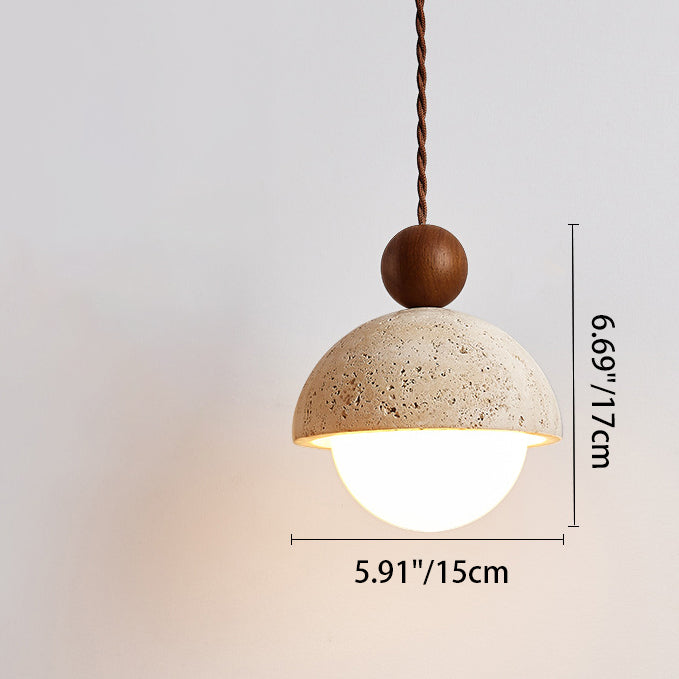 Traditional Japanese Solid Wood Multi Orb Travertine Pendant Light for Living Room