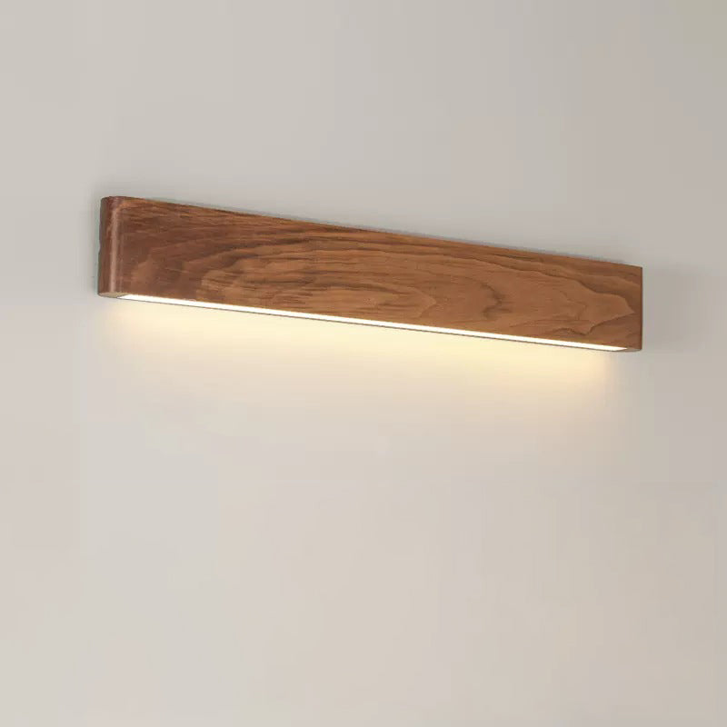 Modern Minimalist LED Wall Sconce - Rectangle Wood & Aluminum Lamp for Bedroom