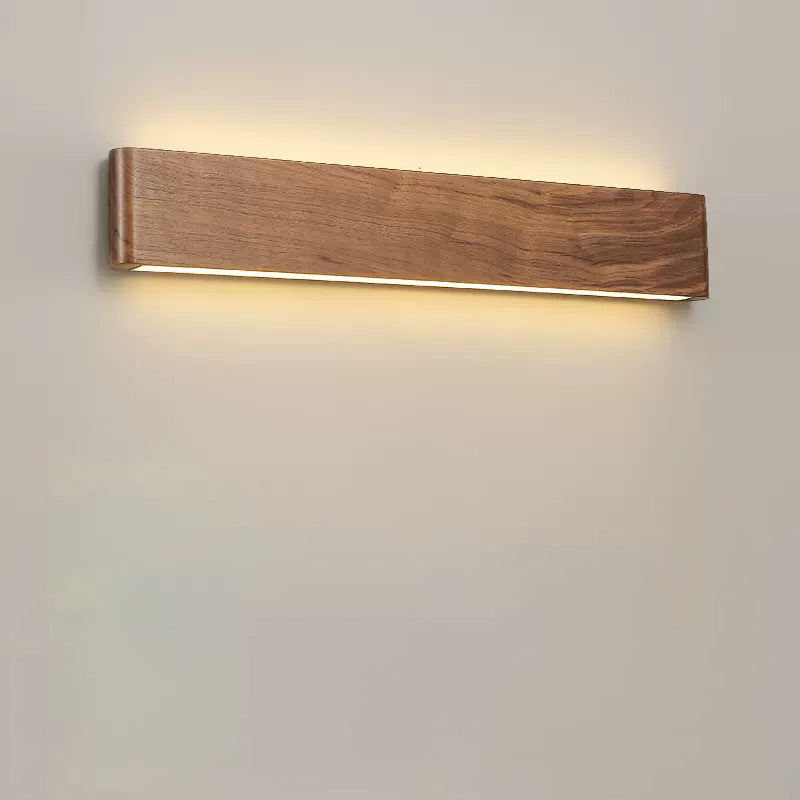 Modern Minimalist LED Wall Sconce - Rectangle Wood & Aluminum Lamp for Bedroom