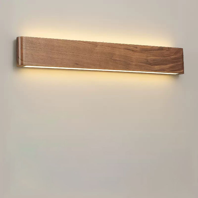 Modern Minimalist LED Wall Sconce - Rectangle Wood & Aluminum Lamp for Bedroom