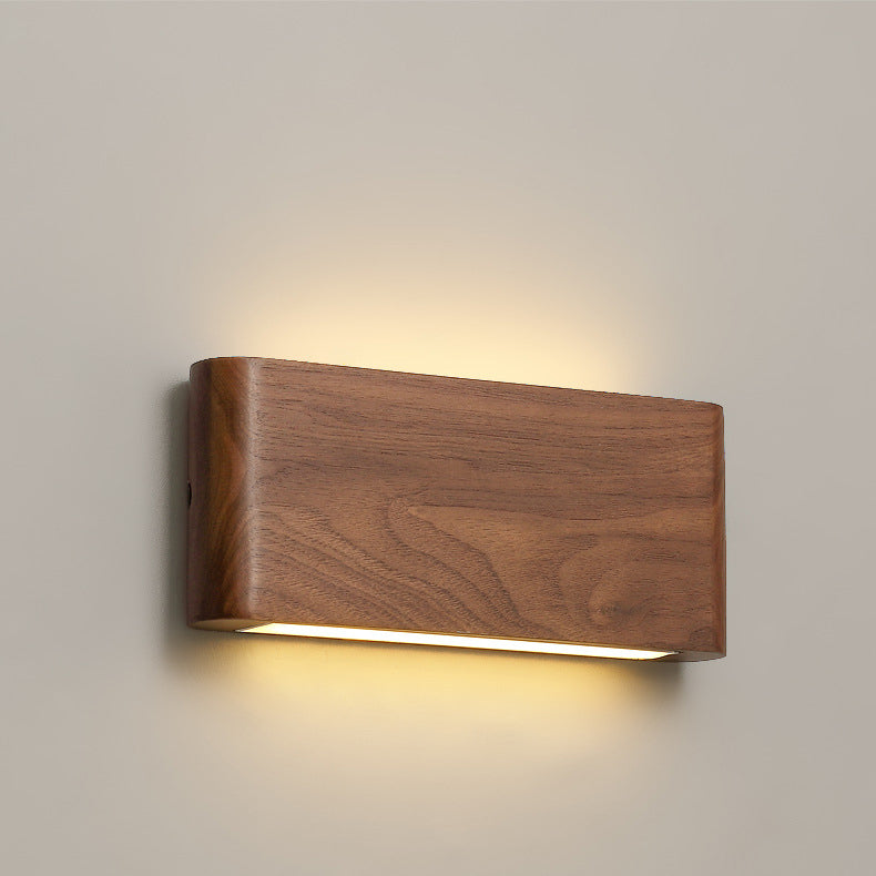 Modern Minimalist LED Wall Sconce - Rectangle Wood & Aluminum Lamp for Bedroom