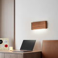 Modern Minimalist LED Wall Sconce - Rectangle Wood & Aluminum Lamp for Bedroom