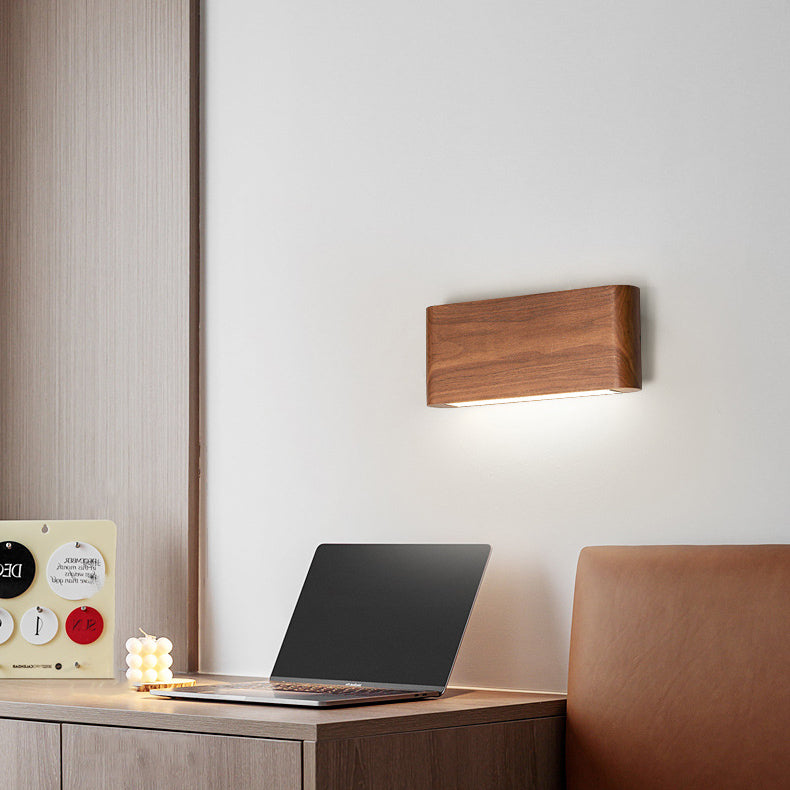 Modern Minimalist LED Wall Sconce - Rectangle Wood & Aluminum Lamp for Bedroom