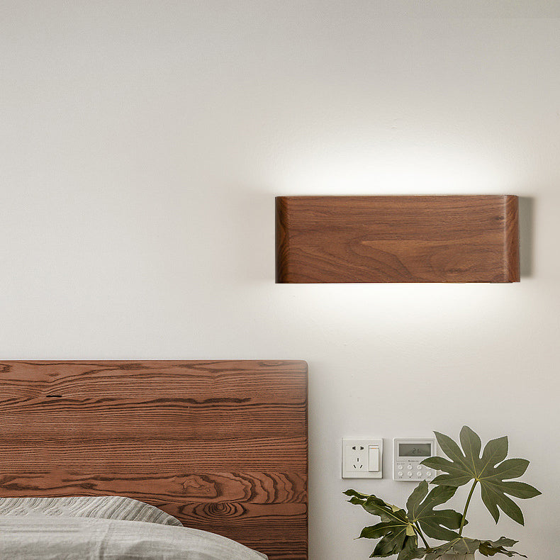 Modern Minimalist LED Wall Sconce - Rectangle Wood & Aluminum Lamp for Bedroom