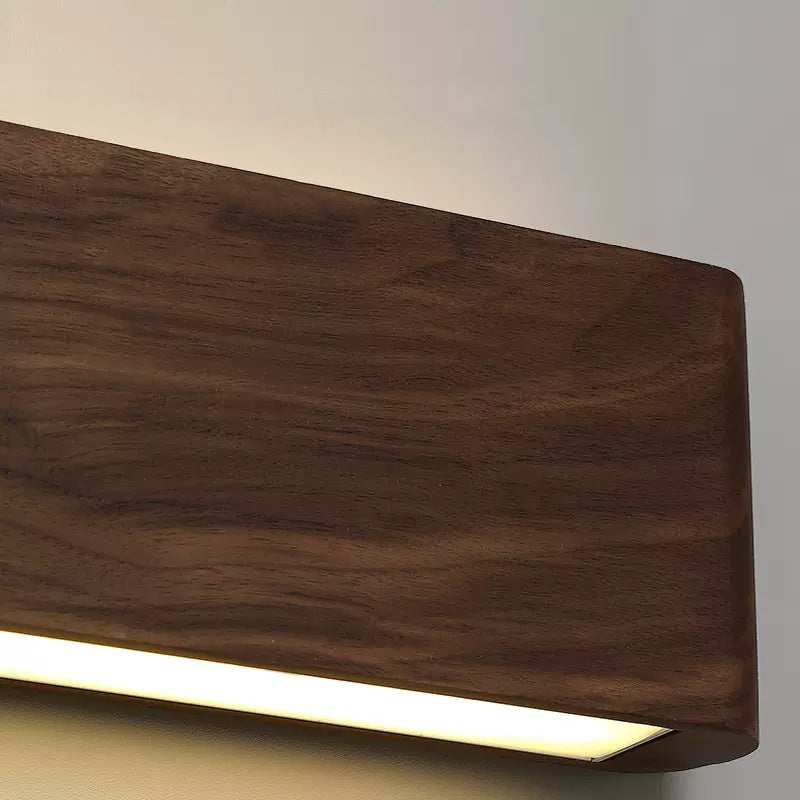 Modern Minimalist LED Wall Sconce - Rectangle Wood & Aluminum Lamp for Bedroom