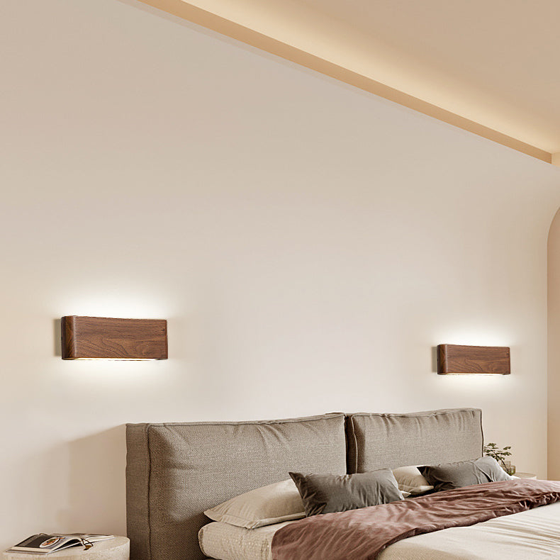 Modern Minimalist LED Wall Sconce - Rectangle Wood & Aluminum Lamp for Bedroom