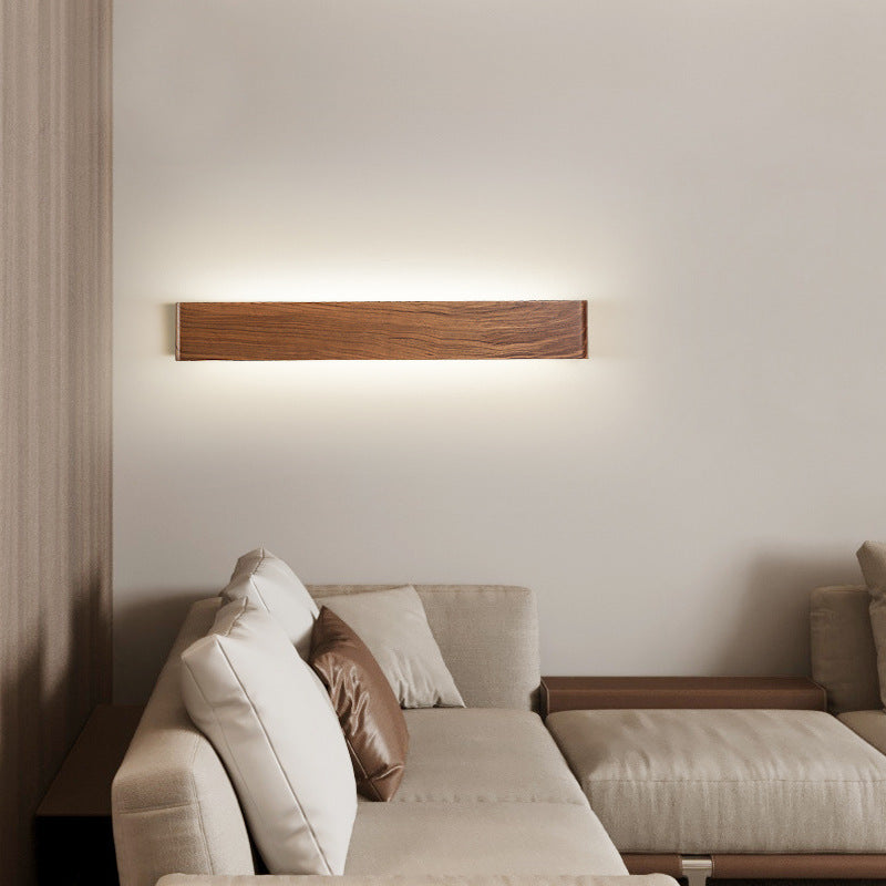 Modern Minimalist LED Wall Sconce - Rectangle Wood & Aluminum Lamp for Bedroom