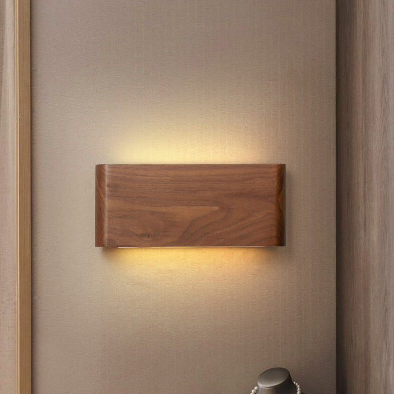 Modern Minimalist LED Wall Sconce - Rectangle Wood & Aluminum Lamp for Bedroom