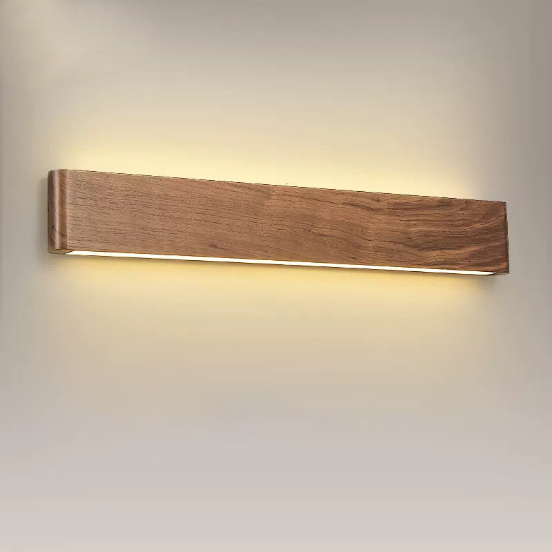 Modern Minimalist LED Wall Sconce - Rectangle Wood & Aluminum Lamp for Bedroom