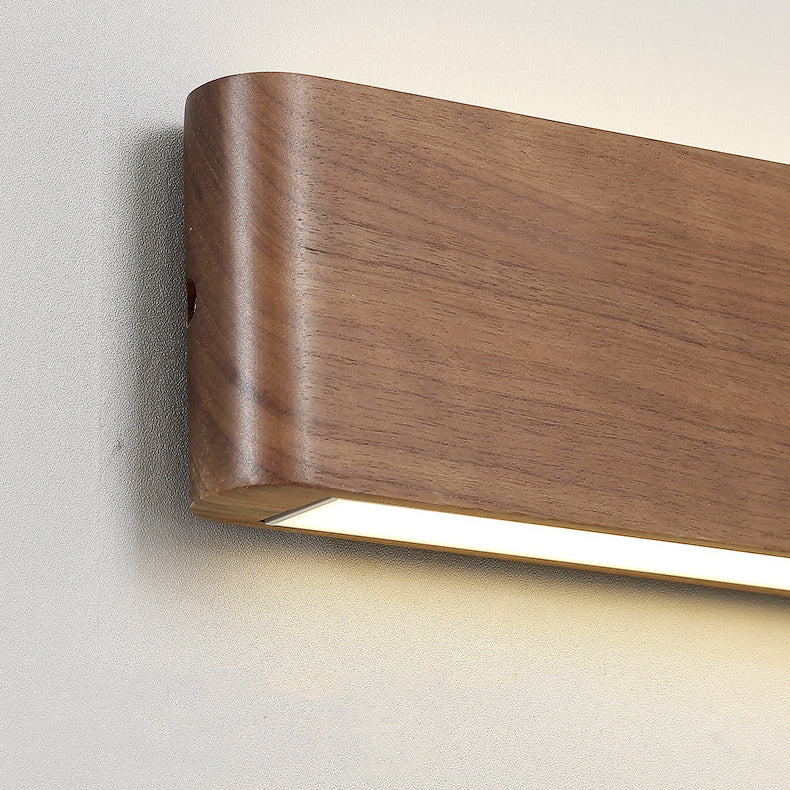 Modern Minimalist LED Wall Sconce - Rectangle Wood & Aluminum Lamp for Bedroom